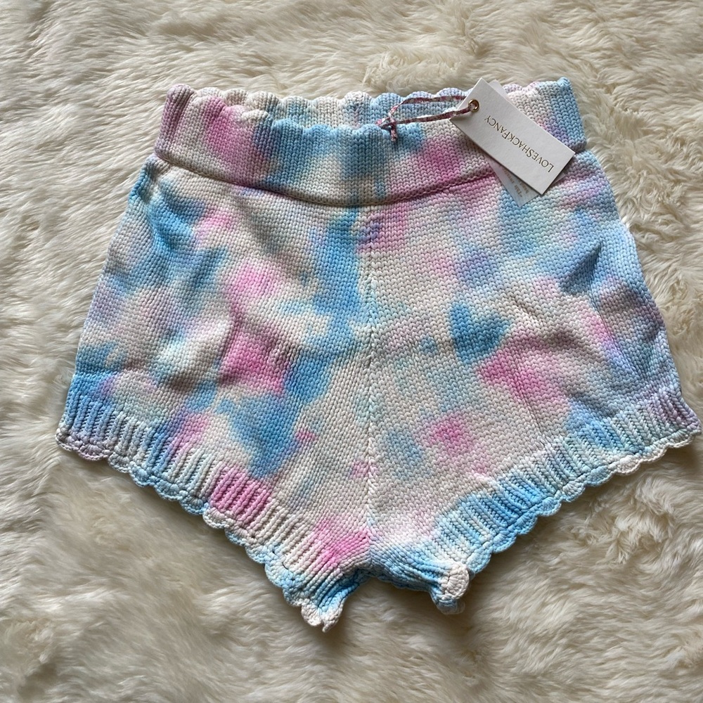 🎀 Karrisa Tie Dye Knit Scallop Shorts, Size L, Pink, White & Blue - Picture 3 of 17